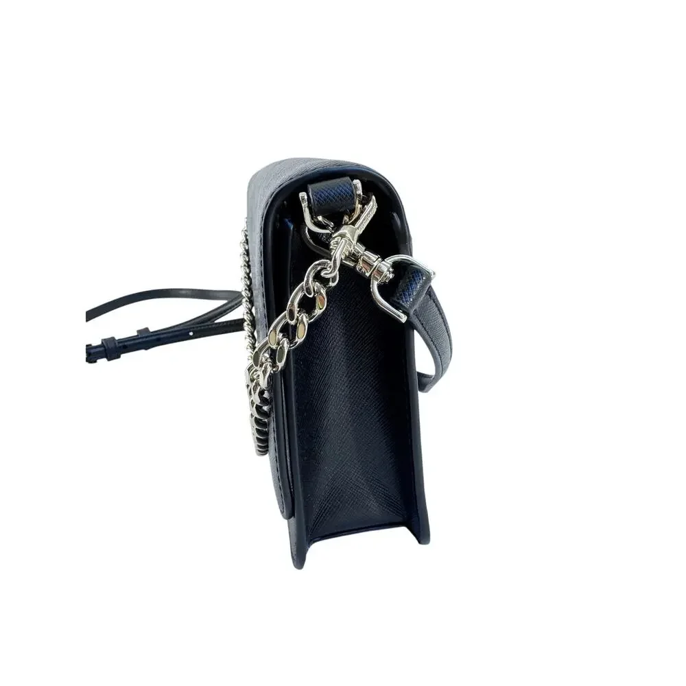 Kate Spade Madison Saffiano Leather Flap Crossbody Black  Strap Bag gold chain